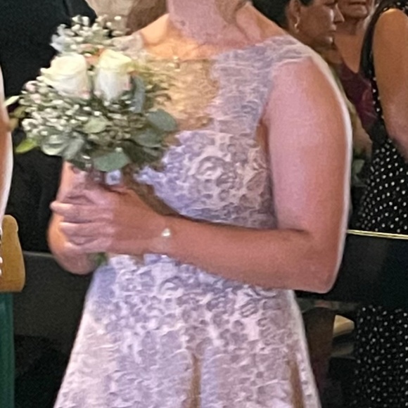 Eliza J Lavender/Grey with Tan Bodice Lace Cocktail Wedding Dress, EUC - Picture 2 of 8